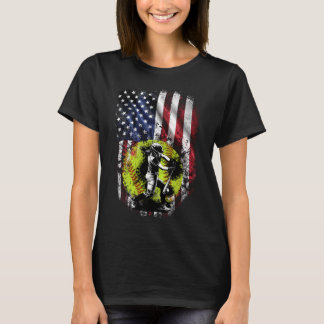Patriotic Softball Batter med amerikansk Flagga T Shirt