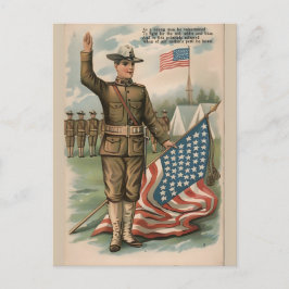 Patriotic Soldier Holding US Flag Postcard Helg Vykort