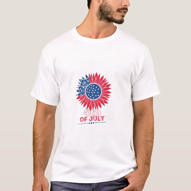 Patriotic Solros Fjärde juli-Blommigten T Shirt (Framsida)