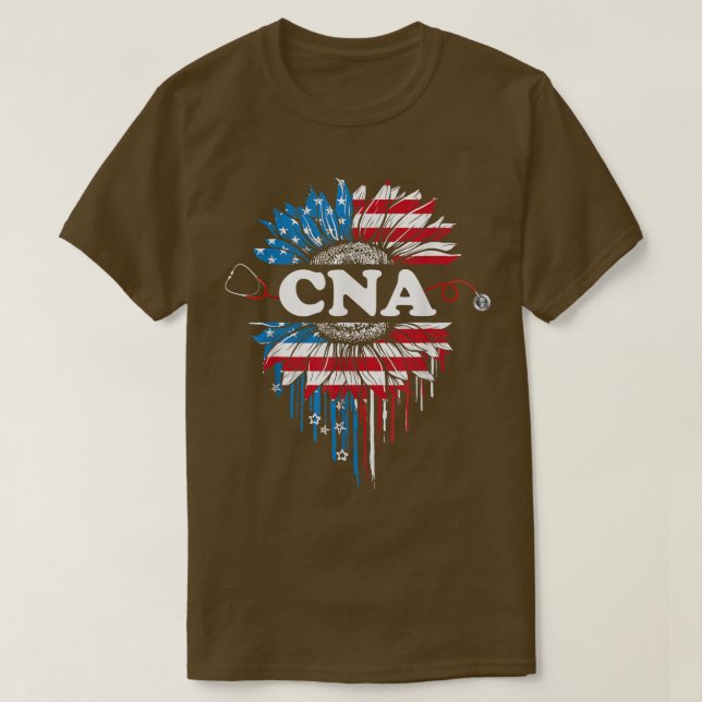 Patriotic Solros USA flagga CNA Stethoscope 4th O T Shirt (Design framsida)