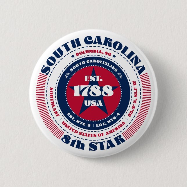 Patriotic South Carolina Circle med statsinformati Knapp (Framsida)
