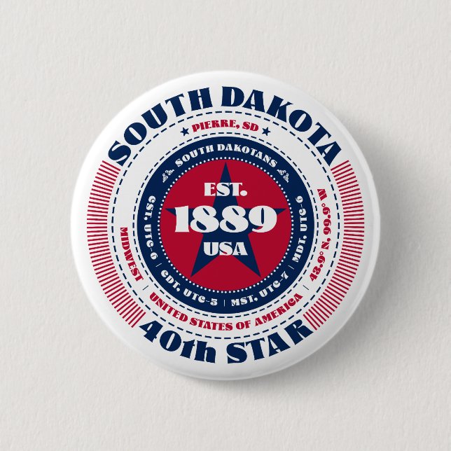 Patriotic South Dakota Circle med statsinformation Knapp (Framsida)