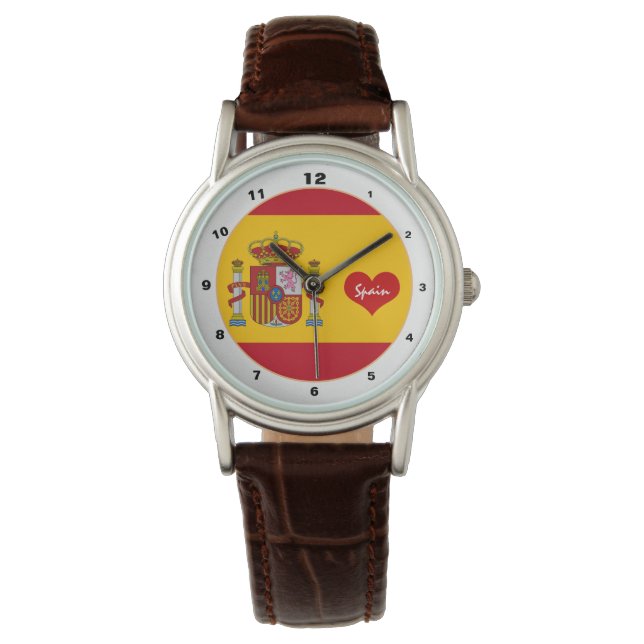 Patriotic Spain watch, Red eart, Spain Flagga Armbandsur (Framsida)