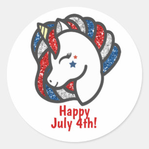 Patriotic Sparkly Red, White and Blue Unicorn Runt Klistermärke