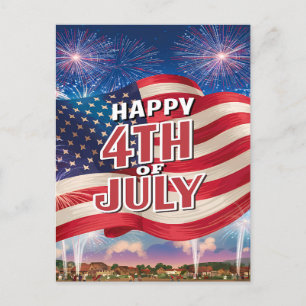 Patriotic Spectacle American Flagga Wave Helg Vykort