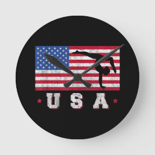 Patriotic Sports Gift American USA flagga Girls Gy Rund Klocka