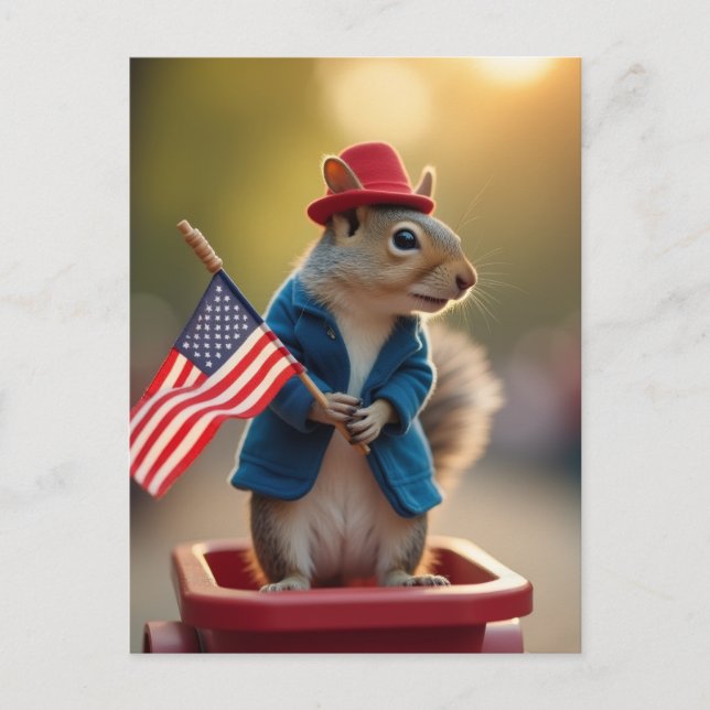 Patriotic Squirrel Helg Vykort (Framsida)