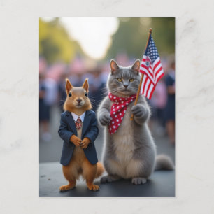 Patriotic Squirrel och Cat Helg Vykort