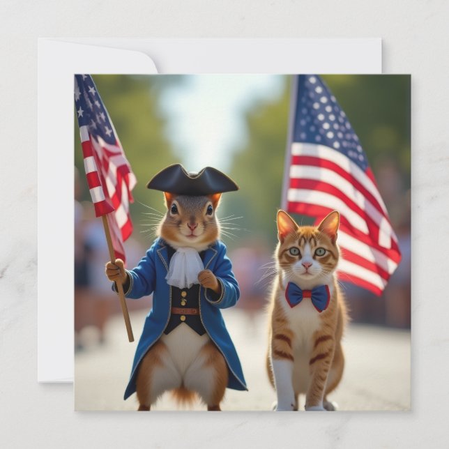 Patriotic Squirrel och Cat Kort (Framsida)