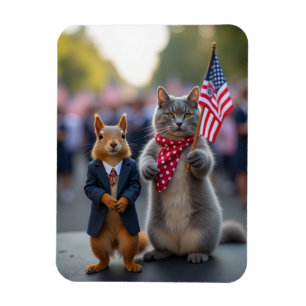 Patriotic Squirrel och Cat Magnet