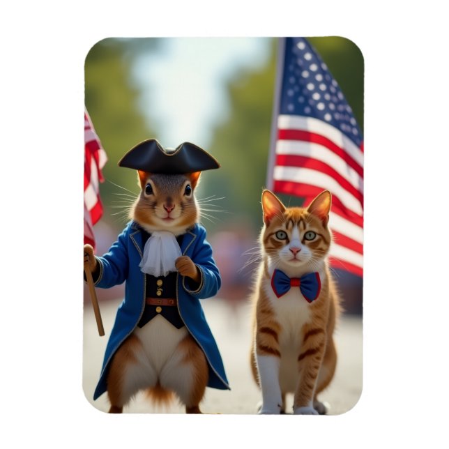 Patriotic Squirrel och Cat Magnet (Vertikal)