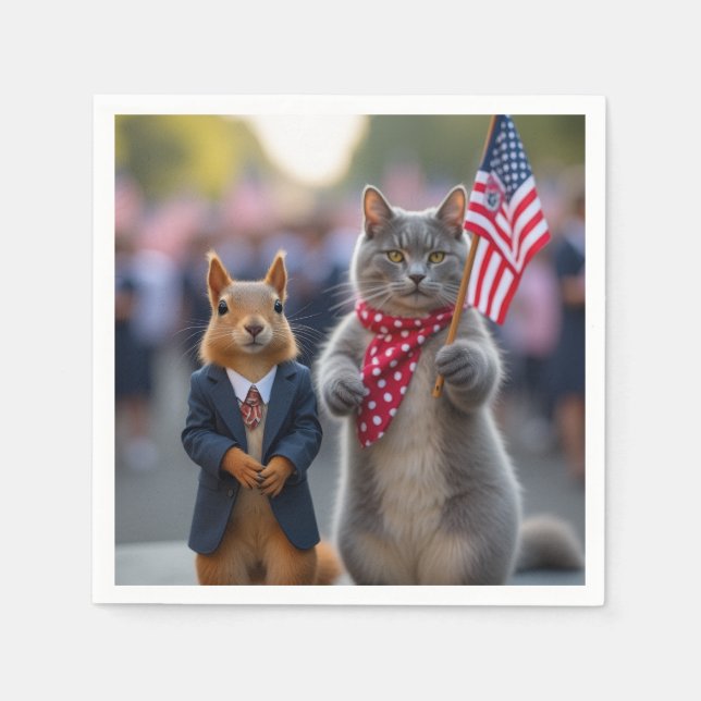 Patriotic Squirrel och Cat Pappersservett (Framsidan)