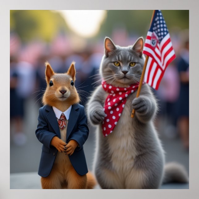 Patriotic Squirrel och Cat Poster (Framsidan)