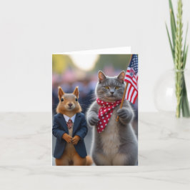 Patriotic Squirrel och Cat Tack Kort