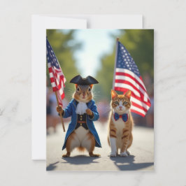 Patriotic Squirrel och Cat Vykort
