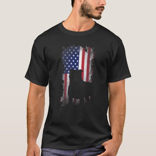 Patriotic Stafford Bull Terrier American Flagga T Shirt (Framsida)