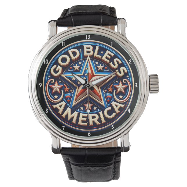 Patriotic Star 'God Bless America' Text Armbandsur (Framsida)