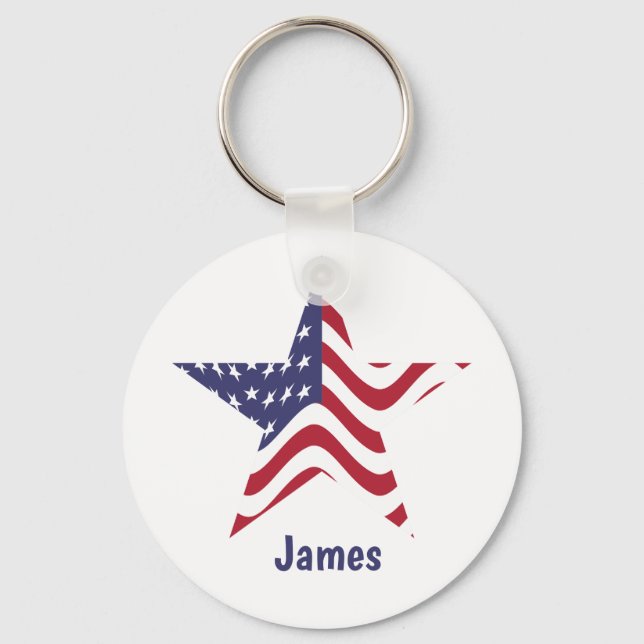 Patriotic Star Red White och Blue Keychain Nyckelring (Framsida)