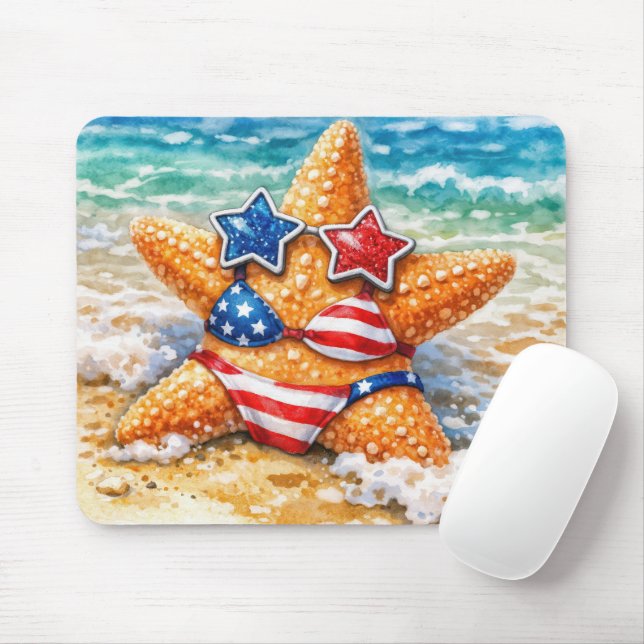 Patriotic Starfish in Beach Sand Musmatta (Med mus)