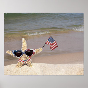 Patriotic Starfish med amerikansk flagga Poster