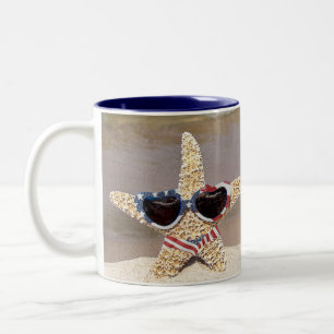 Patriotic Starfish med flagga Två-Tonad Mugg