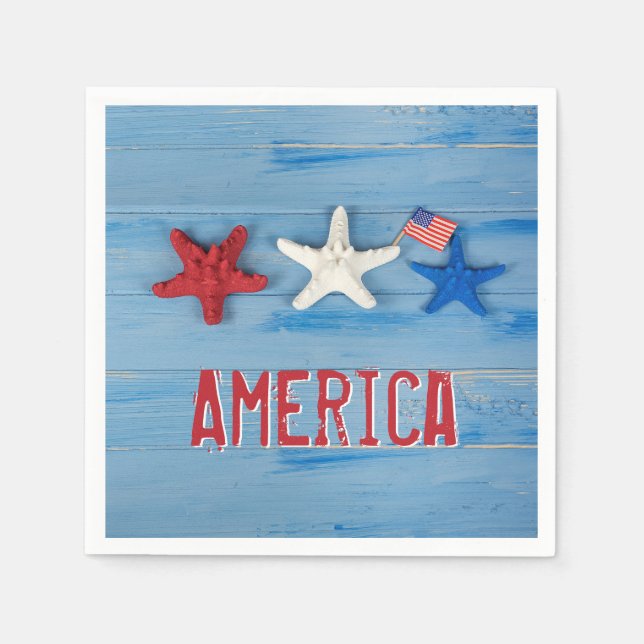Patriotic Starfish with American Flagga Pappersservett (Framsidan)