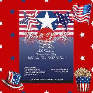 Patriotic Stars 4:e juli Fibrer BBQ Party Inbjudningar