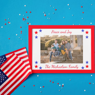 Patriotic Stars Family Photo Helg Vykort