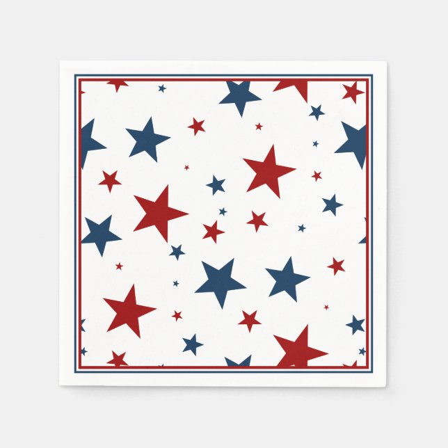 Patriotic Stars i Red White och Blue Pappersservett (Framsidan)