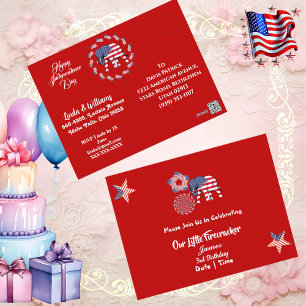 Patriotic Stars Little Firecracker Birthday Inbjud Vykort
