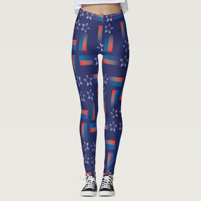 Patriotic Stars Mönster Leggings (Framsida)