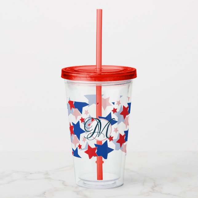 Patriotic Stars Mönster Monogram Anpassningsbar Take Away Mugg (Framsida)