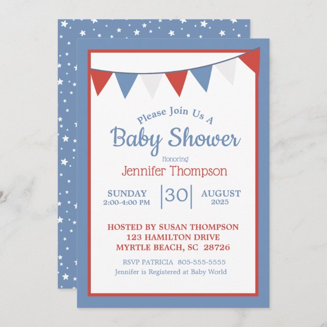 Patriotic Stars Neutralt Baby Shower Inbjudan (Fram/baksida)