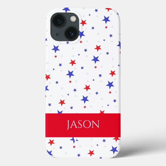 Patriotic Stars och Initial Cell iPhone Phone Case (Baksida)
