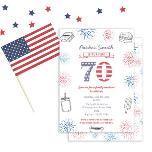 Patriotic Stars och stripes 70:e Födelsedagsfesten Inbjudningar