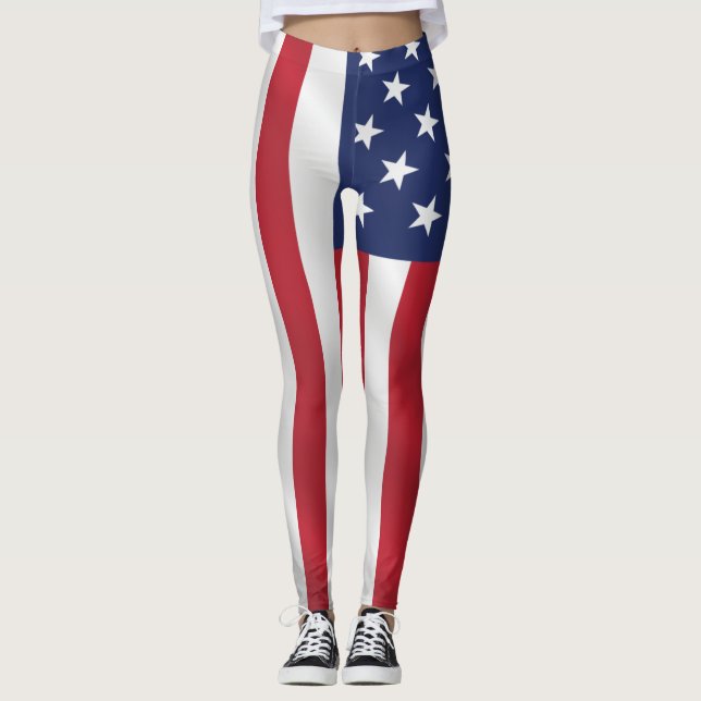 Patriotic Stars och stripes Blue White Helgdag Leggings (Framsida)