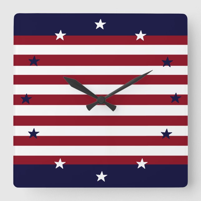 PATRIOTIC STARS OCH STRIPES CLOCK FYRKANTIG KLOCKA (Framsida)