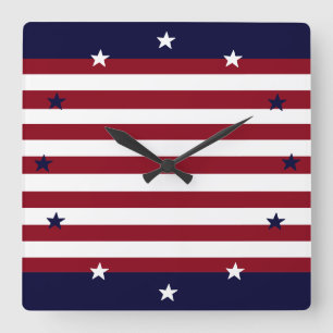 PATRIOTIC STARS OCH STRIPES CLOCK FYRKANTIG KLOCKA