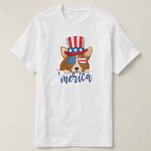 Patriotic Stars och stripes Hat och Glass Corgi T Shirt