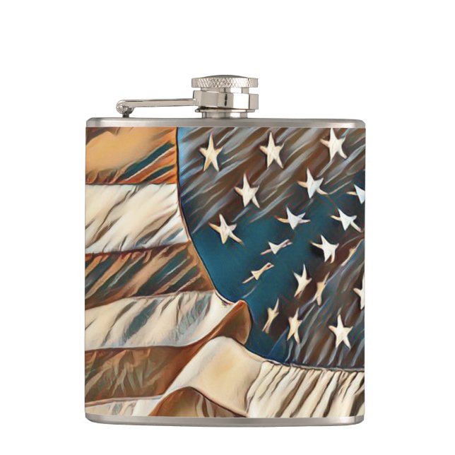 Patriotic Stars och Strips 6 oz- eller 8 oz-kolv Fickplunta (Framsidan)