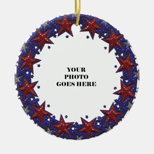Patriotic Stars Photo Ram Round Ornament (Framsidan)