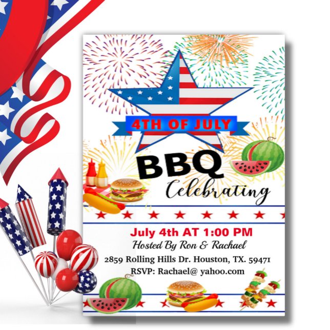 Patriotic Stars & Rand 4:e juli BBQ Inbjudningar (Skapare uppladdad)