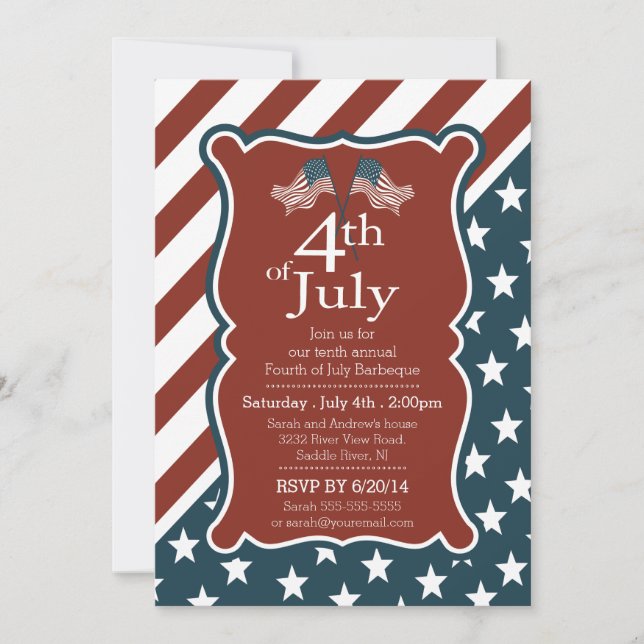 Patriotic Stars & Rand 4:e juli Party Inbjudningar (Framsida)