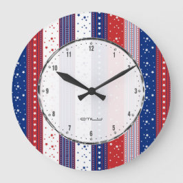 Patriotic Stars & Rand Abstrakt American Flagga 2 Stor Klocka