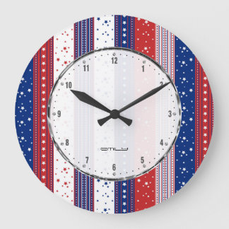 Patriotic Stars & Rand Abstrakt American Flagga 2 Stor Klocka