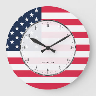 Patriotic Stars & Rand Abstrakt American Flagga 2 Stor Klocka