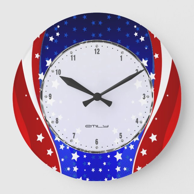 Patriotic Stars & Rand Abstrakt American Flagga 3 Stor Klocka (Framsida)