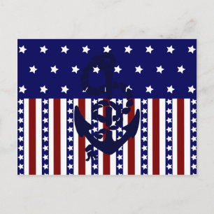 Patriotic Stars Rand Anchor Sailor Mönster Vykort
