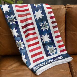 Patriotic Stars Rand Flagga Hero Quilt Photo Fleecefilt