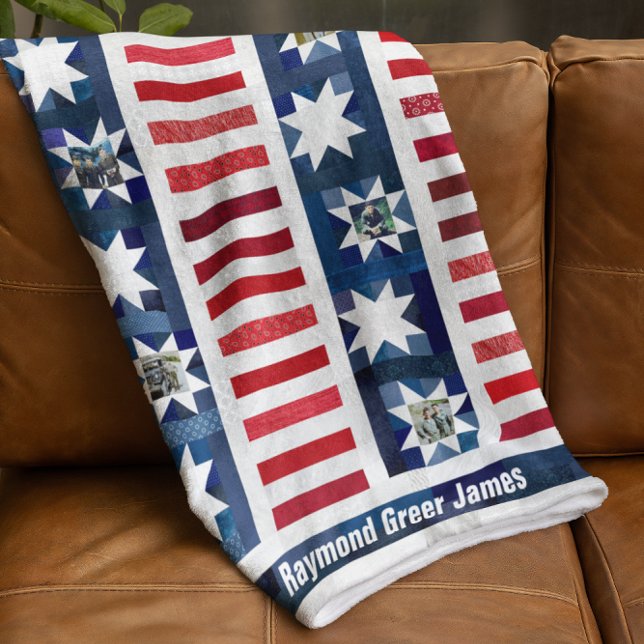 Patriotic Stars Rand Flagga Hero Quilt Photo Fleecefilt (Skapare uppladdad)